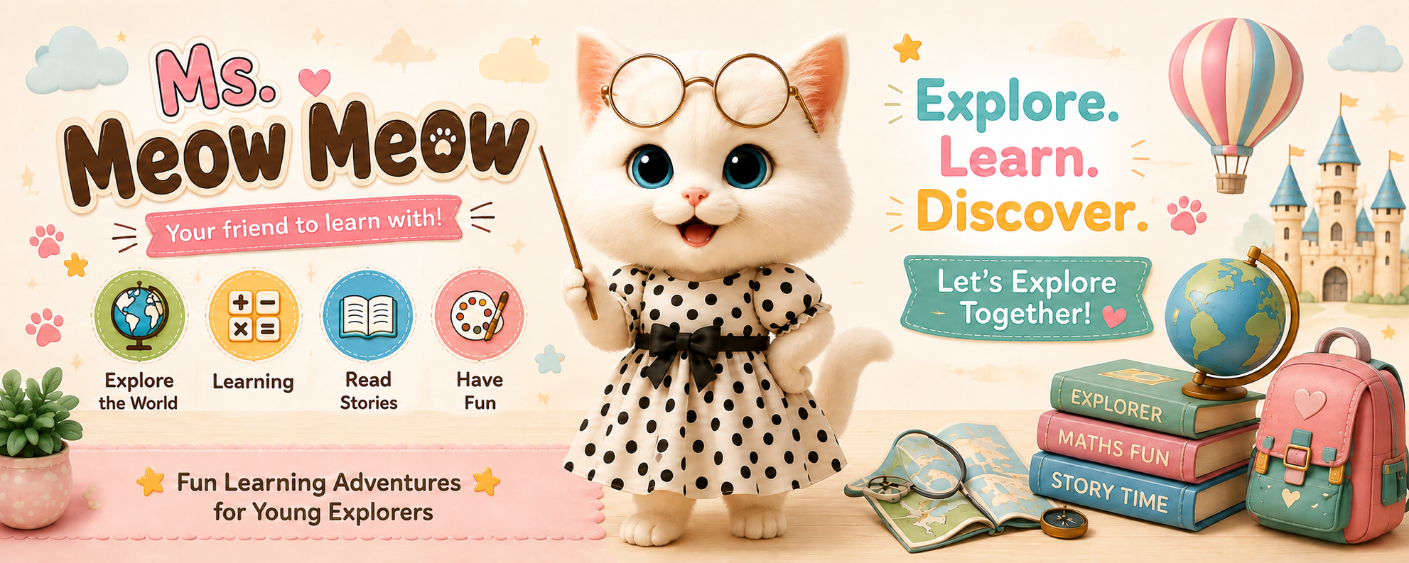 Ms Meow Meow: Your friend to learn with. Explore, Learn, Discover. Fun learning adventures for young explorers.