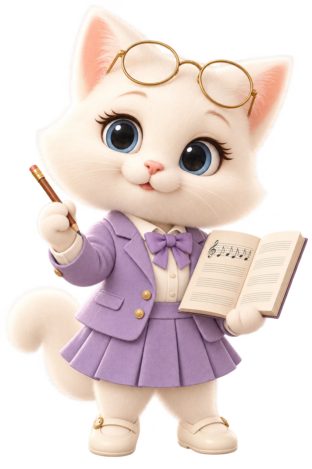Composer Cat with her pencil and music book
