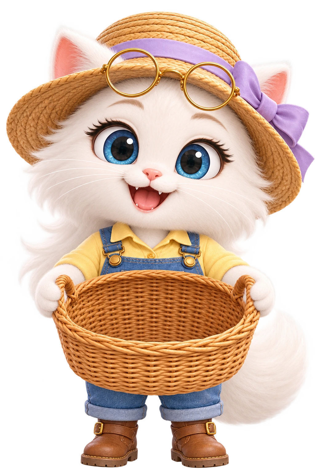 Female Farmer Cat holding a large empty fruit basket