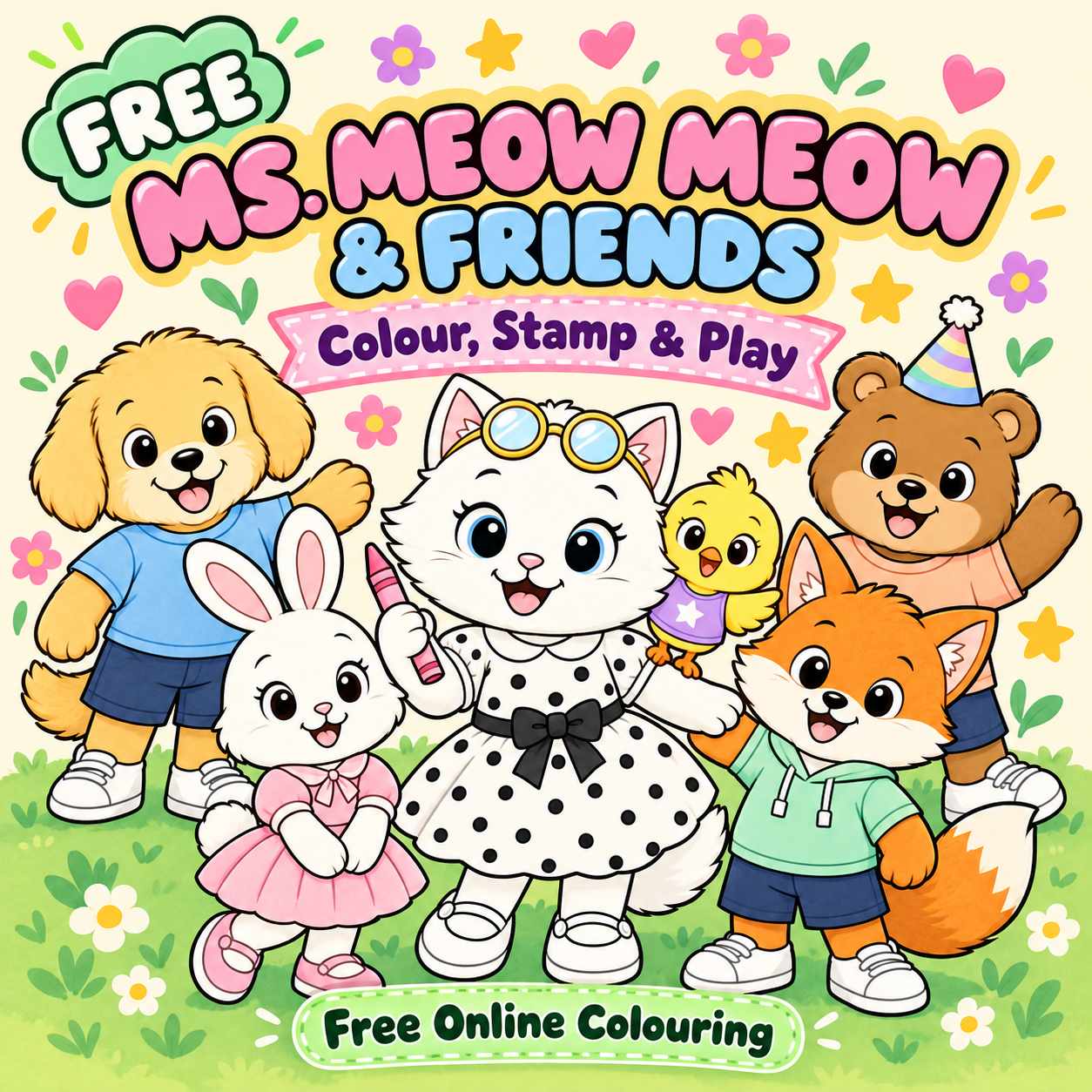FREE Ms. Meow Meow and Friends: Colour, Stamp and Play online
