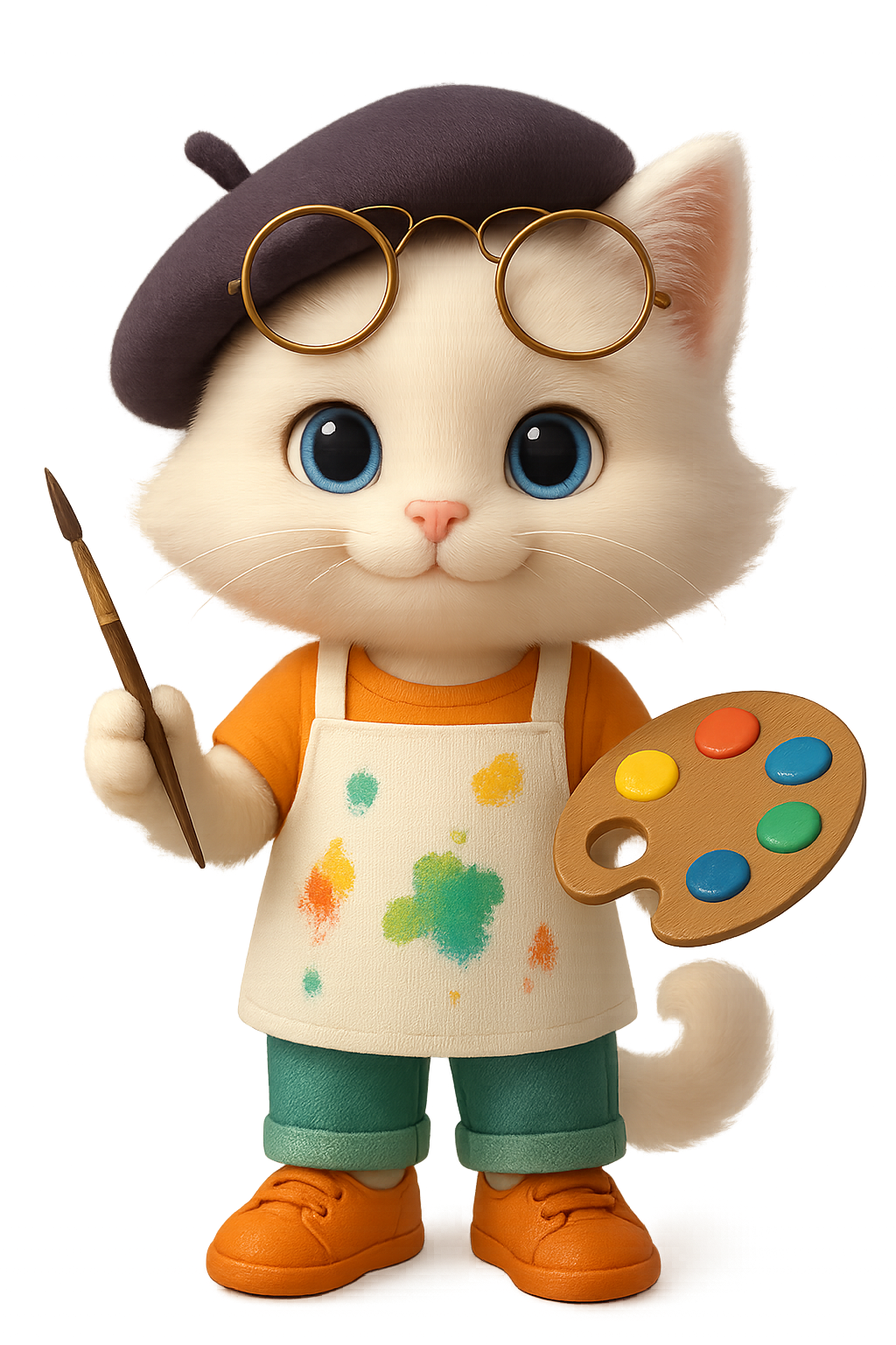 Painter Cat holding a brush and palette