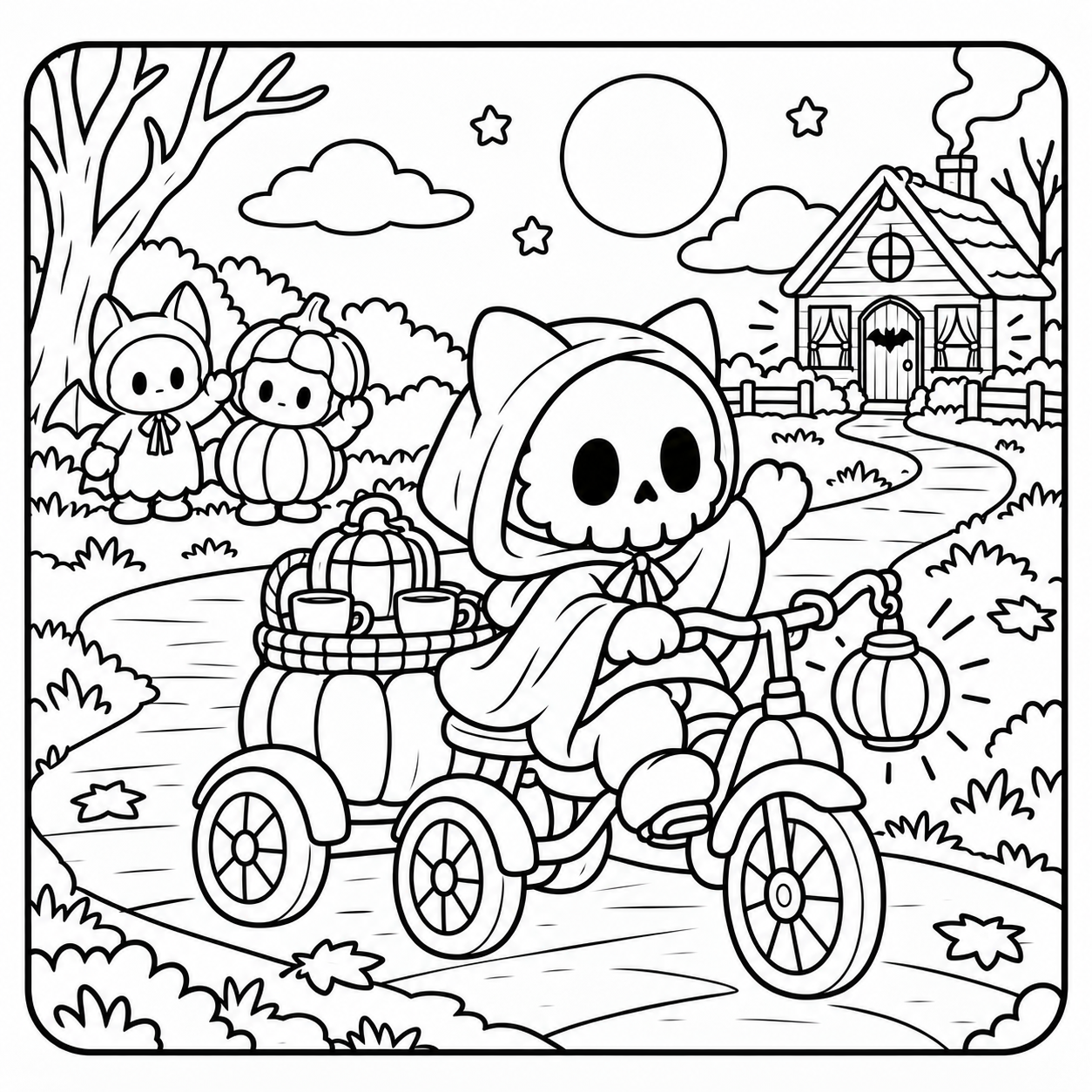 Halloween colouring preview: cycling home