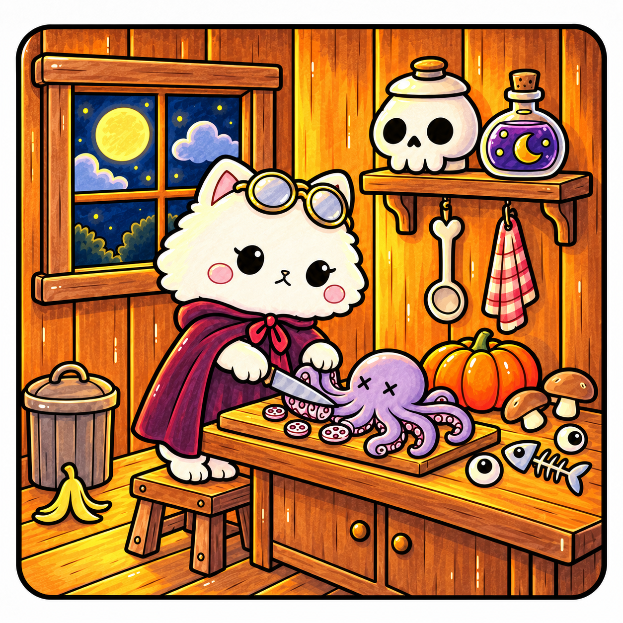 Coloured inspiration: Ms Meow Meow in a Halloween kitchen