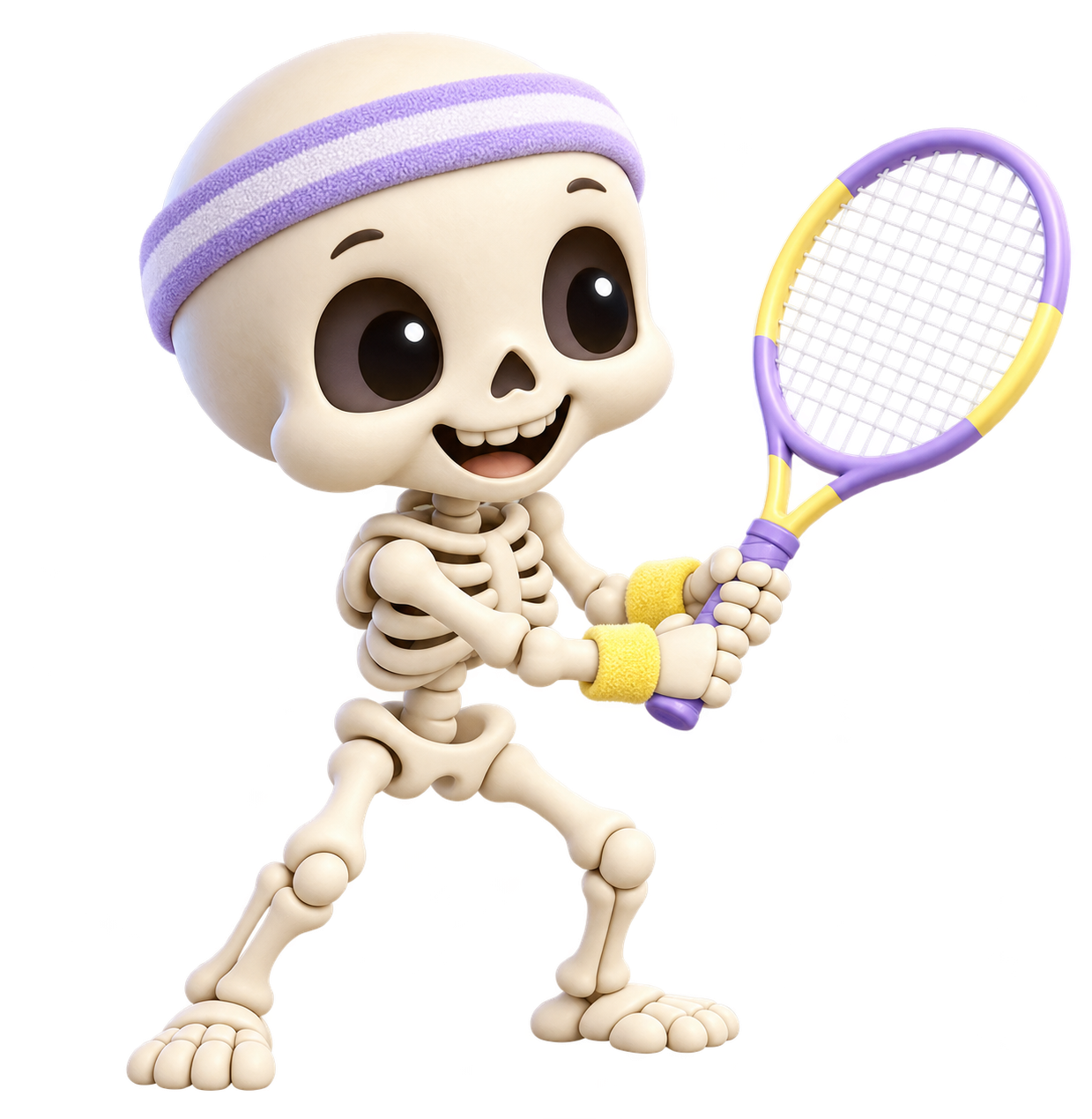 Friendly skeleton tennis opponent